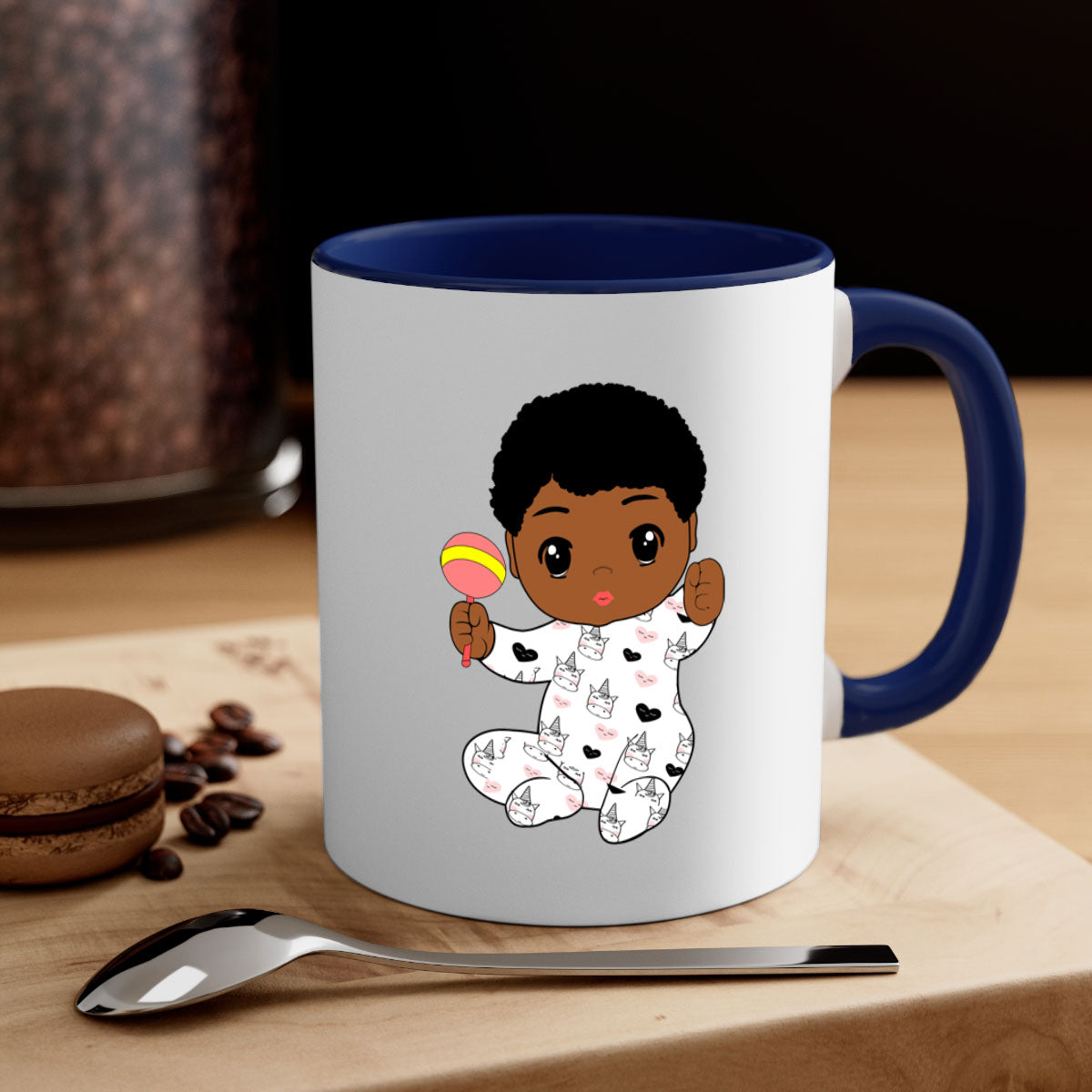 Black baby boy 7# Mug featuring a glossy finish with a colored handle and interior, available in multiple colors.