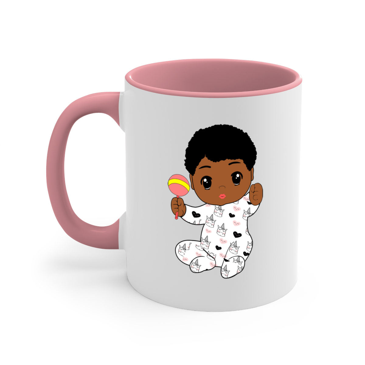 Black baby boy 7# Mug featuring a glossy finish with a colored handle and interior, available in multiple colors.