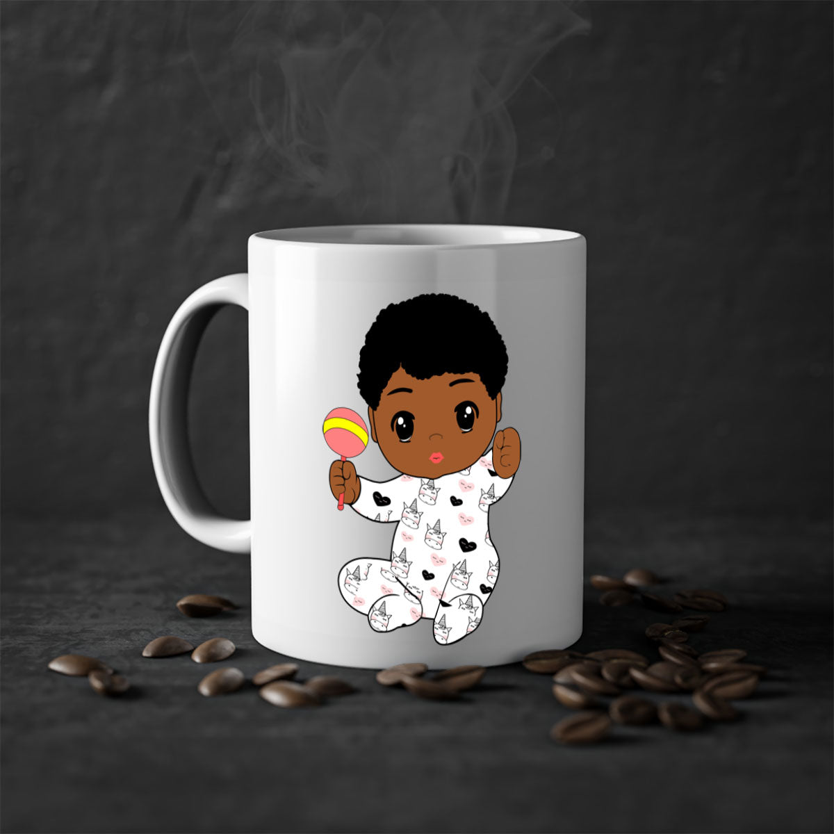 Black baby boy 7# Mug featuring a glossy finish with a colored handle and interior, available in multiple colors.