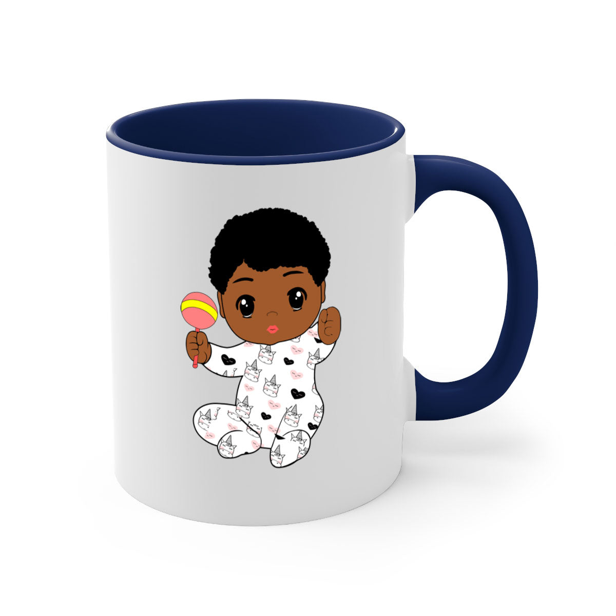 Black baby boy 7# Mug featuring a glossy finish with a colored handle and interior, available in multiple colors.