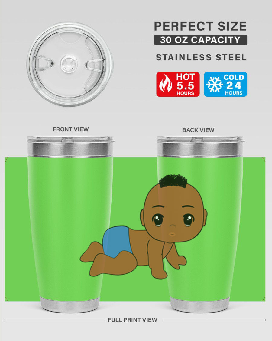 Black baby boy 9# tumbler, double wall vacuum stainless steel with copper lining, featuring a drink-thru lid.
