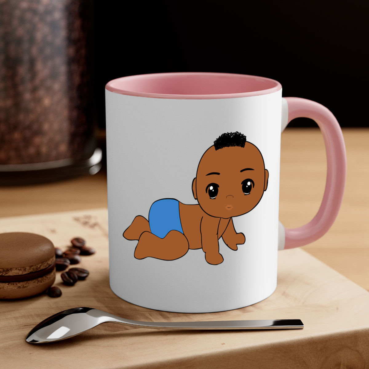 Black baby boy 9# Mug with colorful handle and interior, showcasing a glossy finish and stylish design.