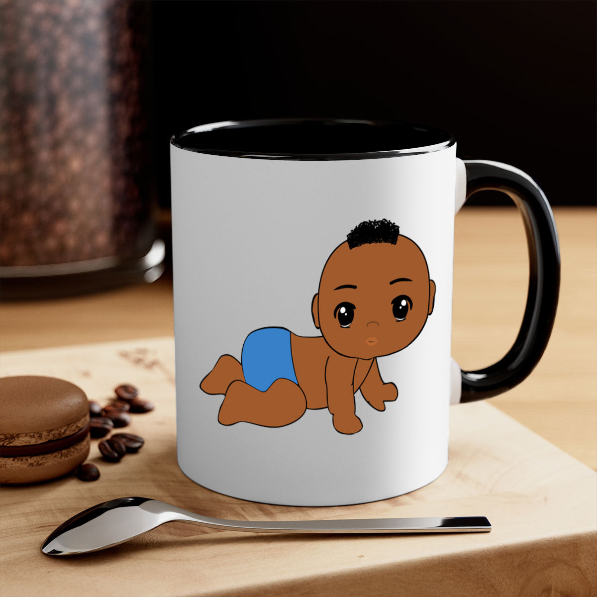 Black baby boy 9# Mug with colorful handle and interior, showcasing a glossy finish and stylish design.
