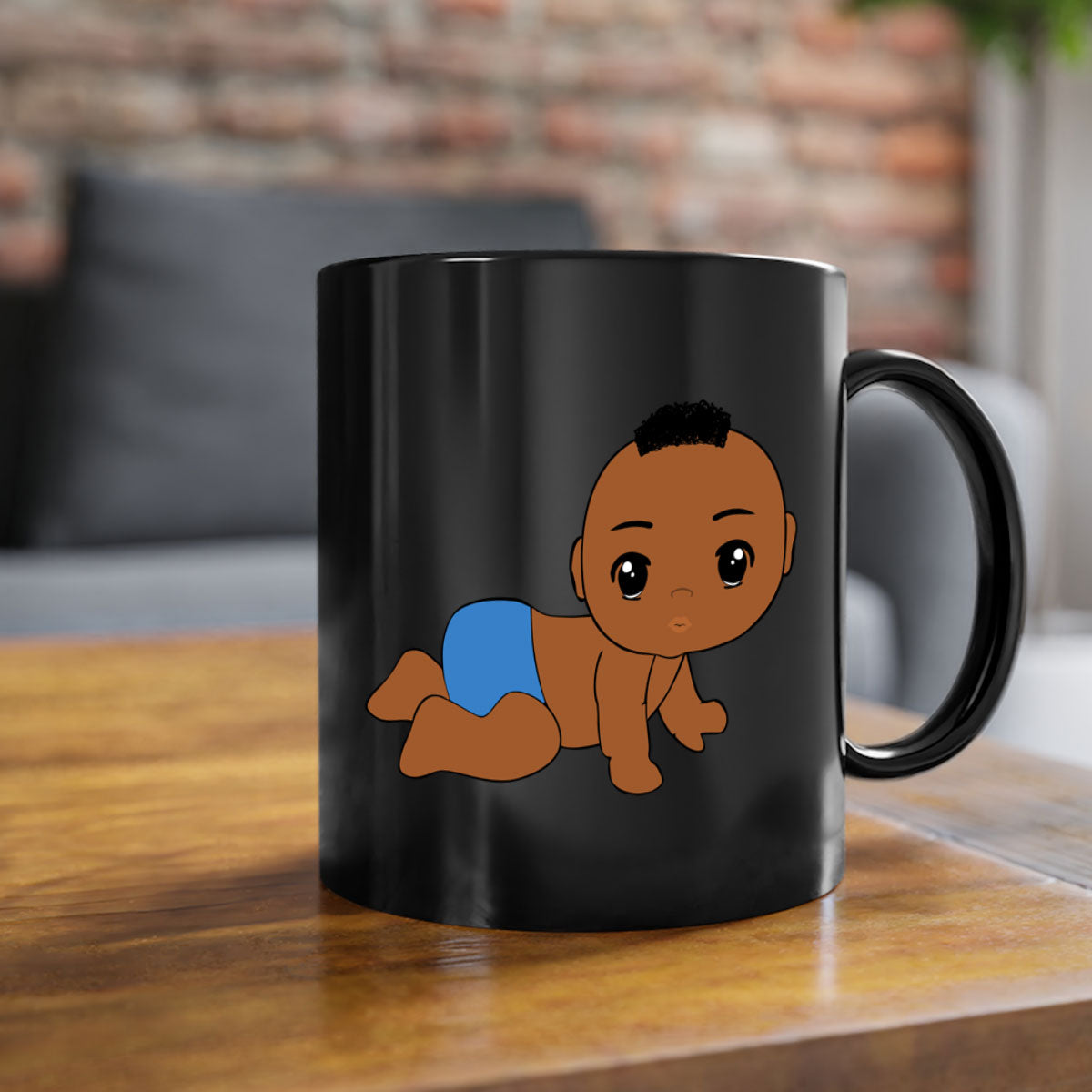 Black baby boy 9# Mug with colorful handle and interior, showcasing a glossy finish and stylish design.
