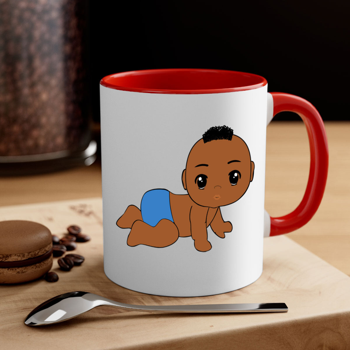 Black baby boy 9# Mug with colorful handle and interior, showcasing a glossy finish and stylish design.