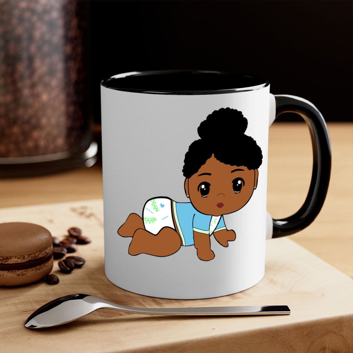 Black baby style 2# Mug featuring a glossy finish with a colored handle and interior, available in multiple colors.