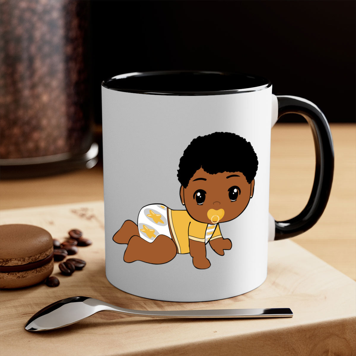 Black Baby Style 7# Mug featuring a glossy finish with a colored handle and interior, available in multiple colors.