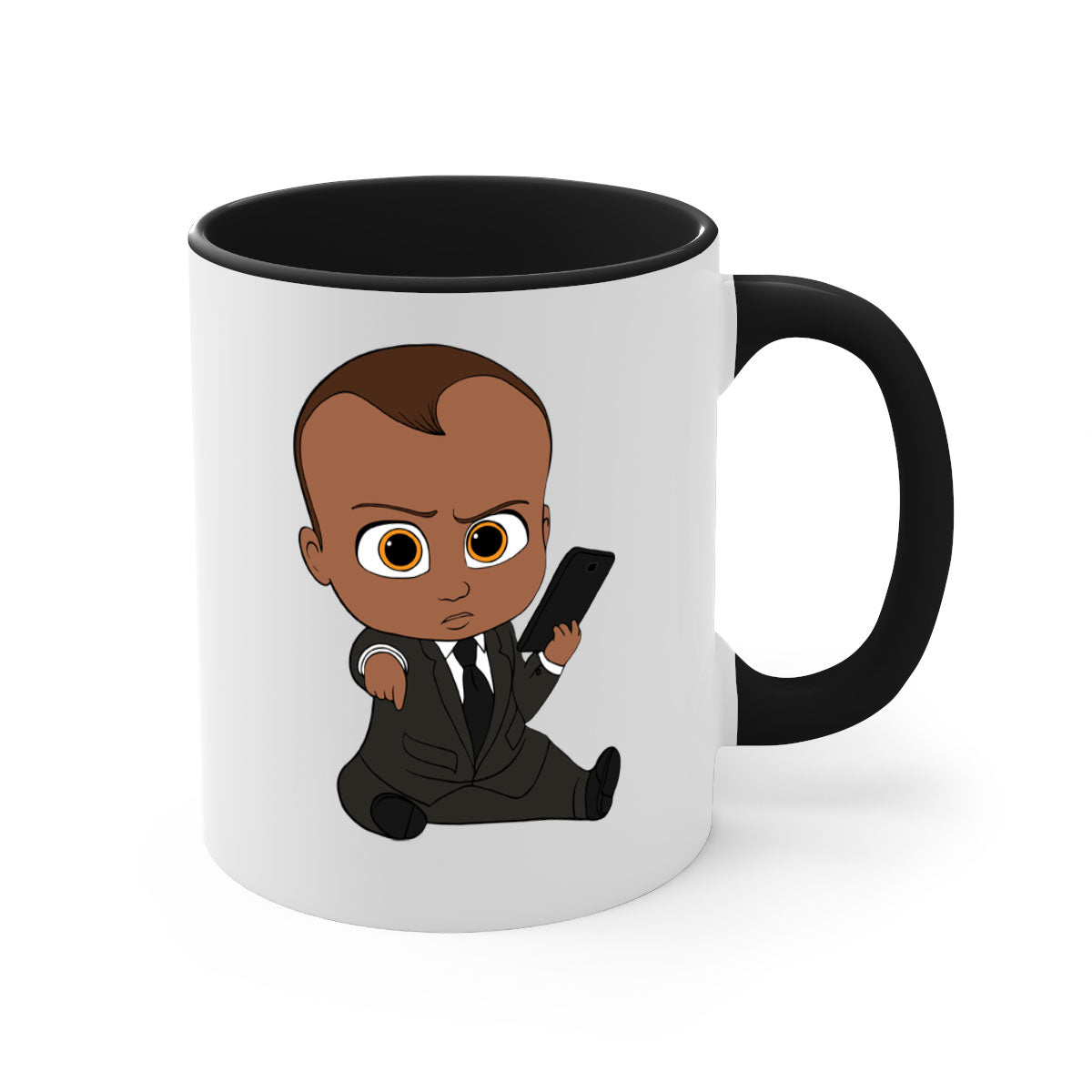 Black boy 11# Mug featuring a two-tone design with a colored handle and glossy finish, available in multiple colors.