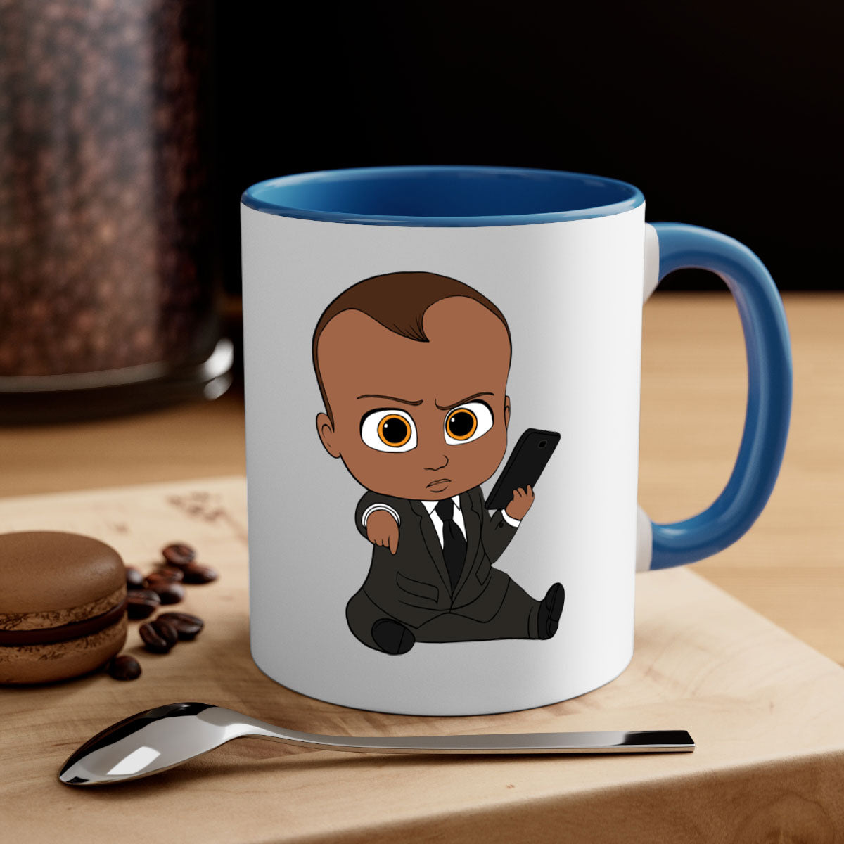 Black boy 11# Mug featuring a two-tone design with a colored handle and glossy finish, available in multiple colors.