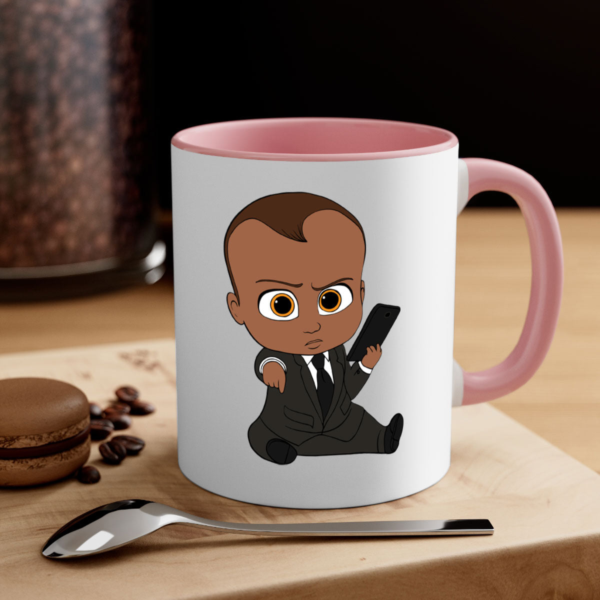 Black boy 11# Mug featuring a two-tone design with a colored handle and glossy finish, available in multiple colors.