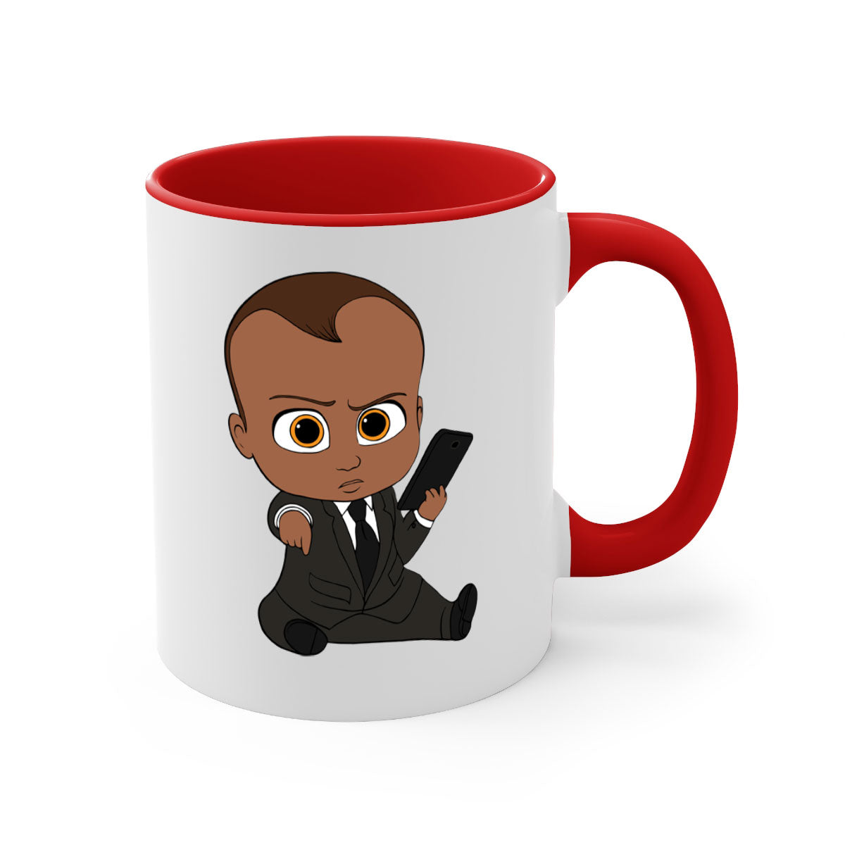 Black boy 11# Mug featuring a two-tone design with a colored handle and glossy finish, available in multiple colors.