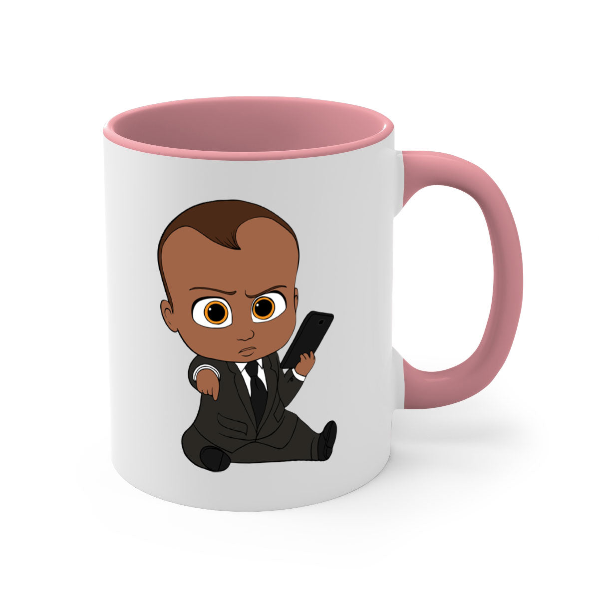 Black boy 11# Mug featuring a two-tone design with a colored handle and glossy finish, available in multiple colors.