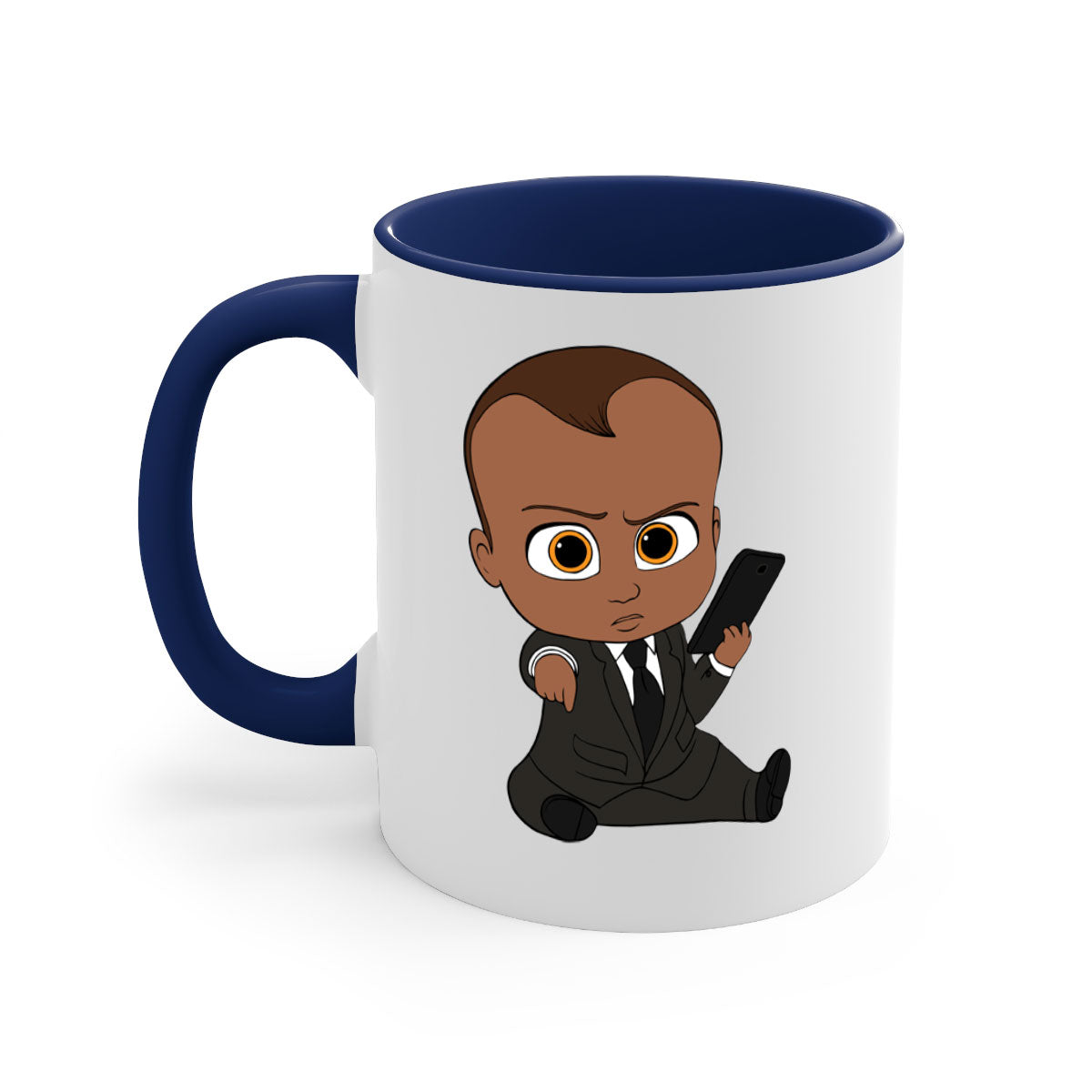 Black boy 11# Mug featuring a two-tone design with a colored handle and glossy finish, available in multiple colors.