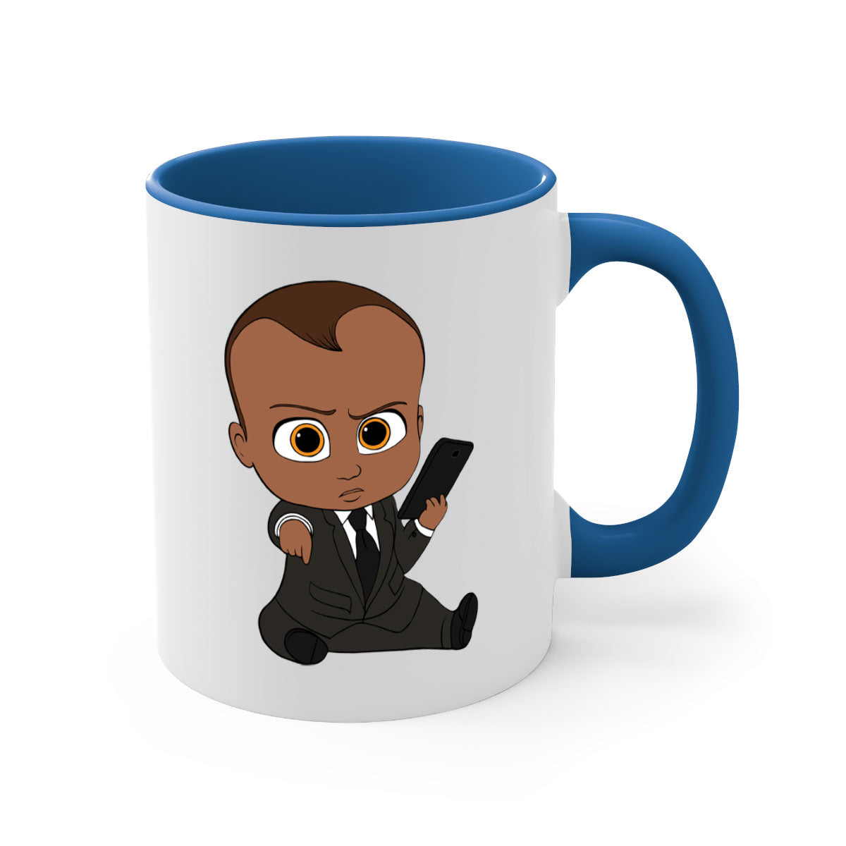 Black boy 11# Mug featuring a two-tone design with a colored handle and glossy finish, available in multiple colors.