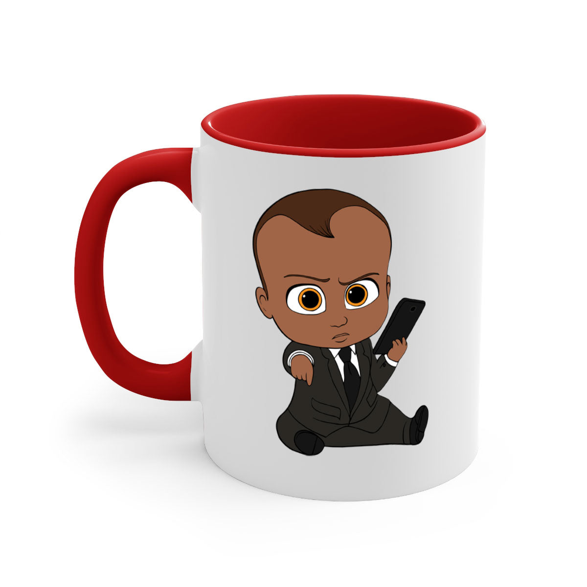 Black boy 11# Mug featuring a two-tone design with a colored handle and glossy finish, available in multiple colors.