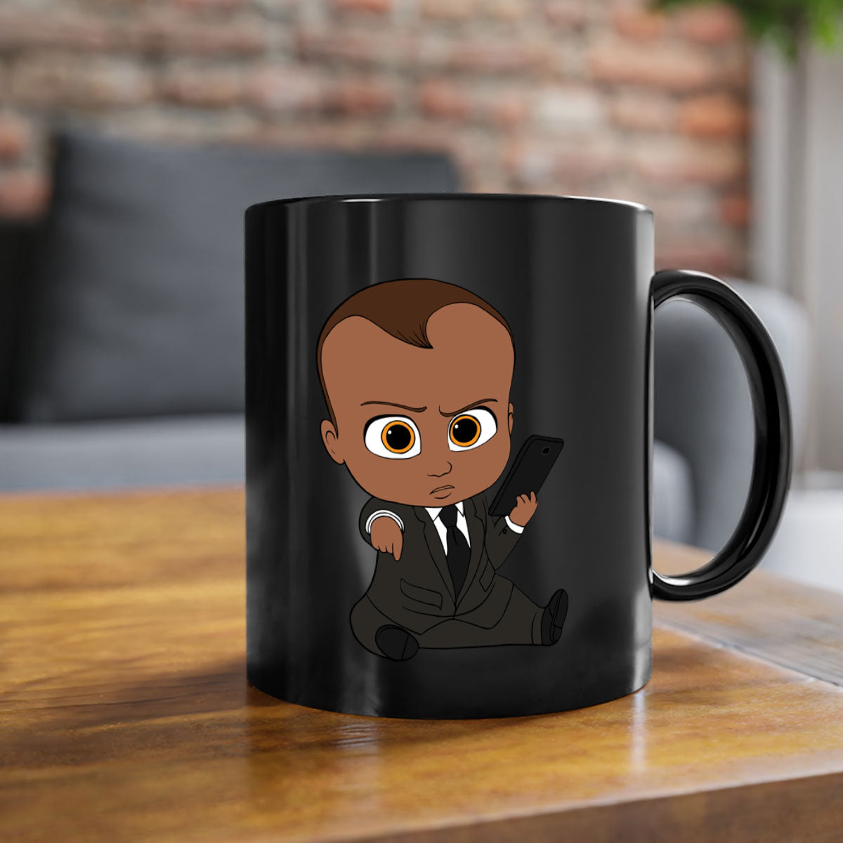 Black boy 11# Mug featuring a two-tone design with a colored handle and glossy finish, available in multiple colors.