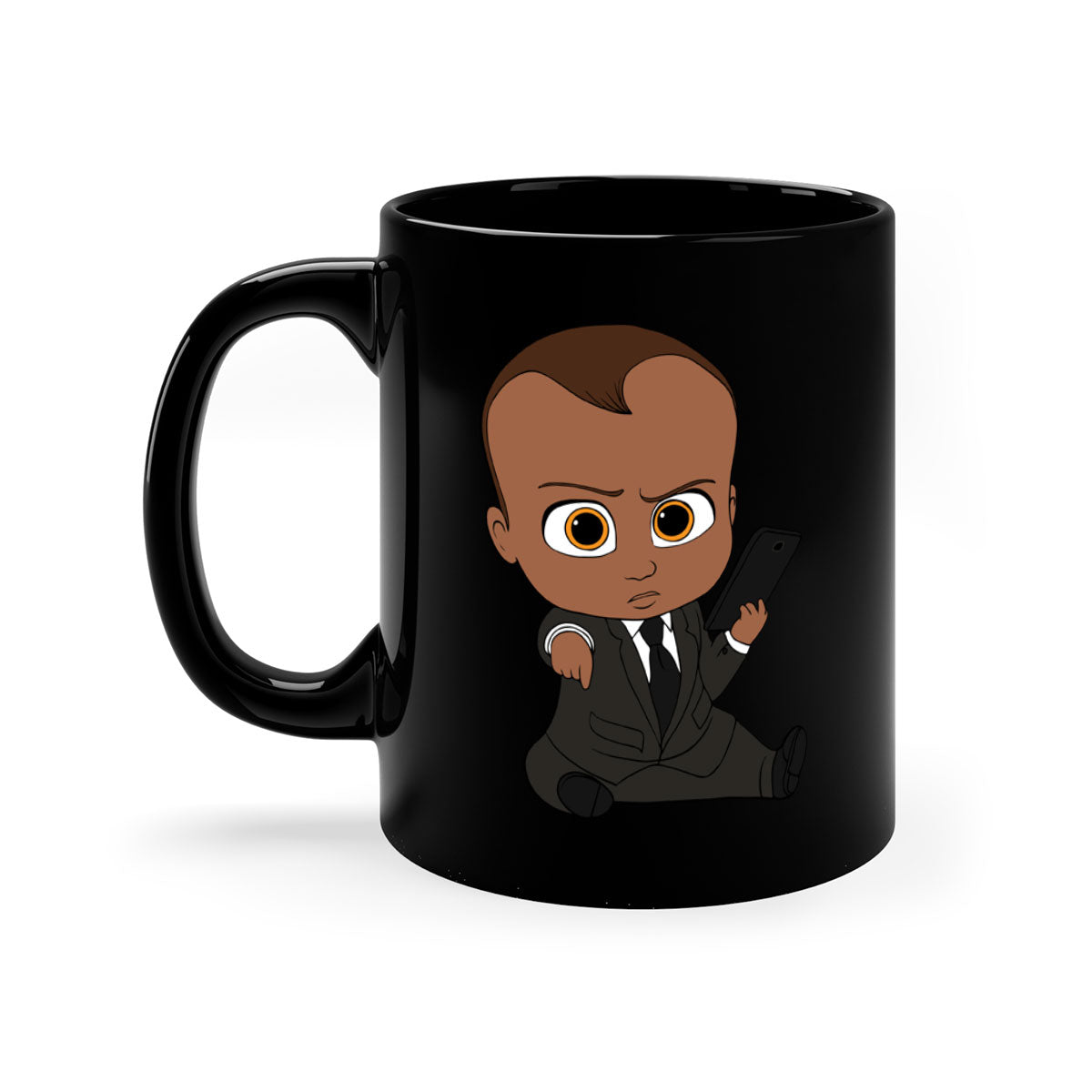 Black boy 11# Mug featuring a two-tone design with a colored handle and glossy finish, available in multiple colors.