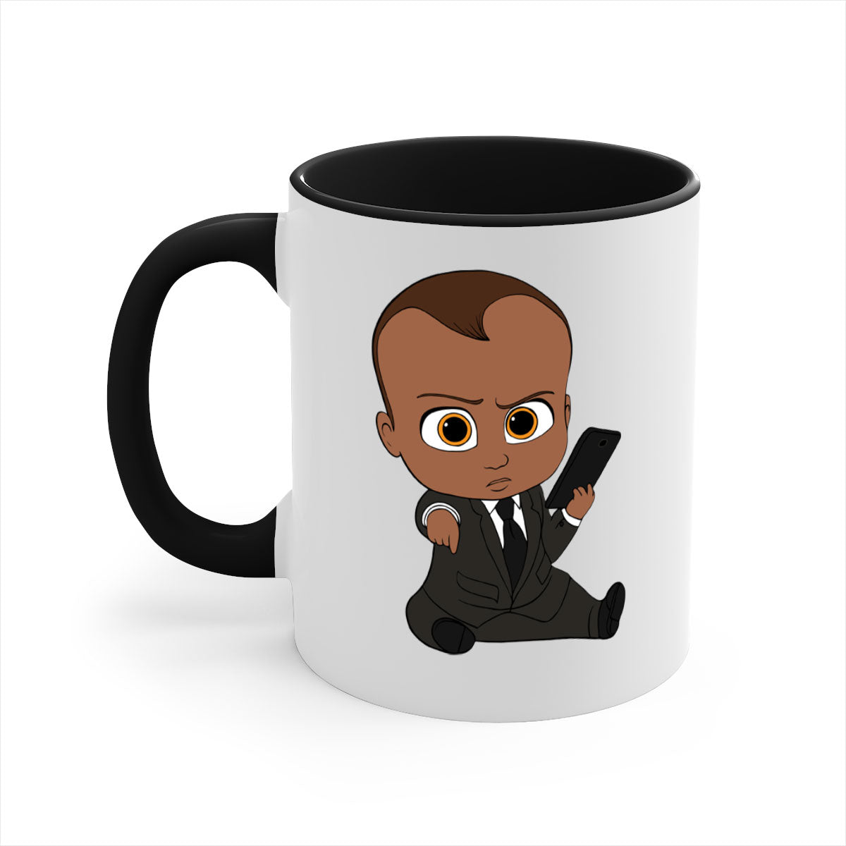 Black boy 11# Mug featuring a two-tone design with a colored handle and glossy finish, available in multiple colors.