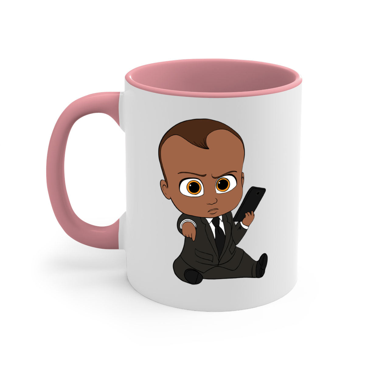 Black boy 11# Mug featuring a two-tone design with a colored handle and glossy finish, available in multiple colors.