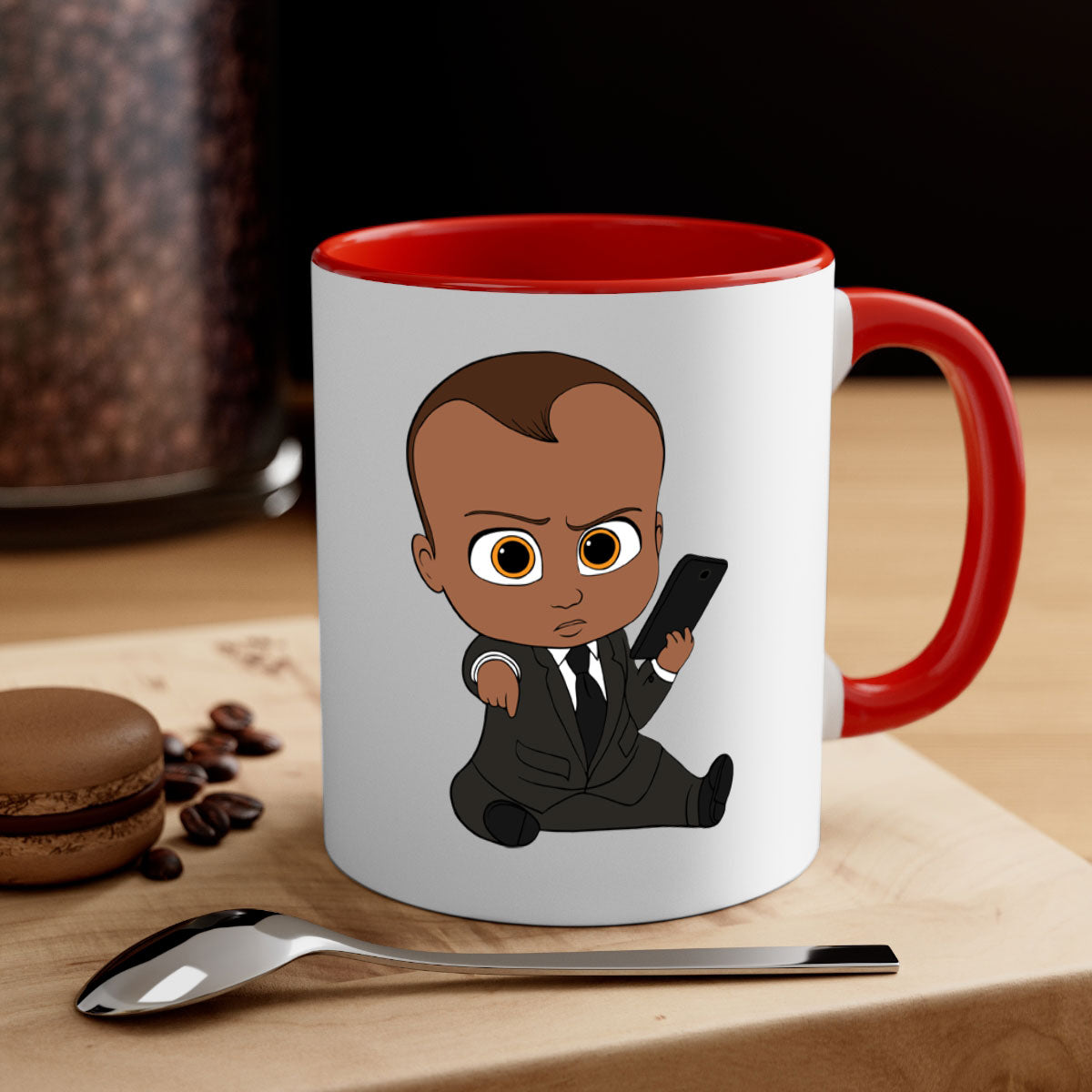 Black boy 11# Mug featuring a two-tone design with a colored handle and glossy finish, available in multiple colors.