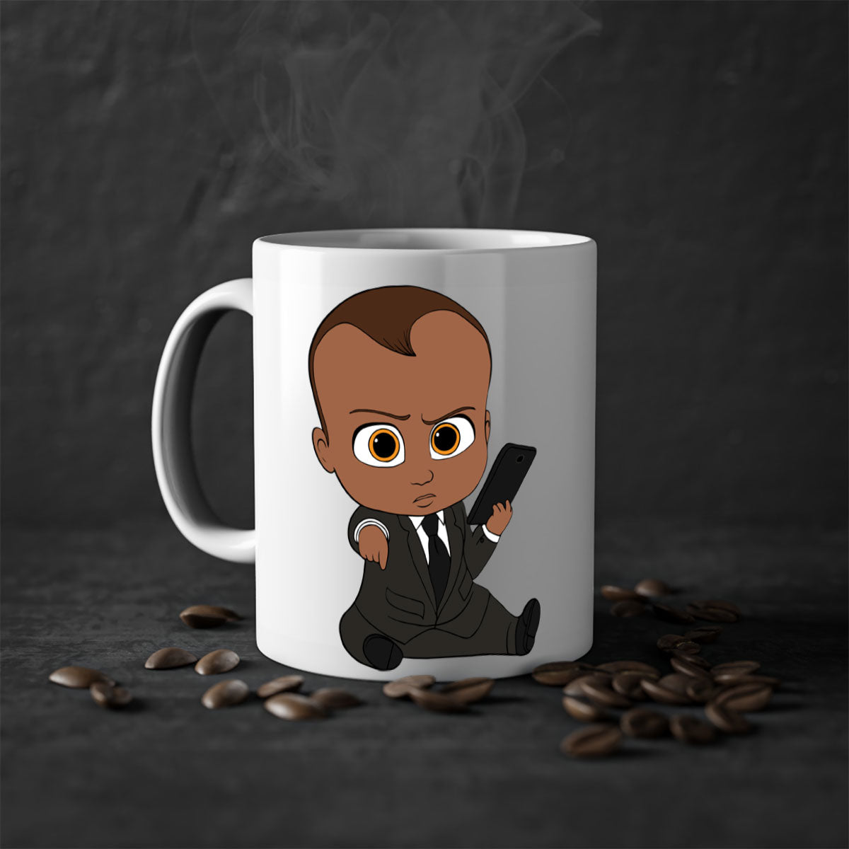 Black boy 11# Mug featuring a two-tone design with a colored handle and glossy finish, available in multiple colors.
