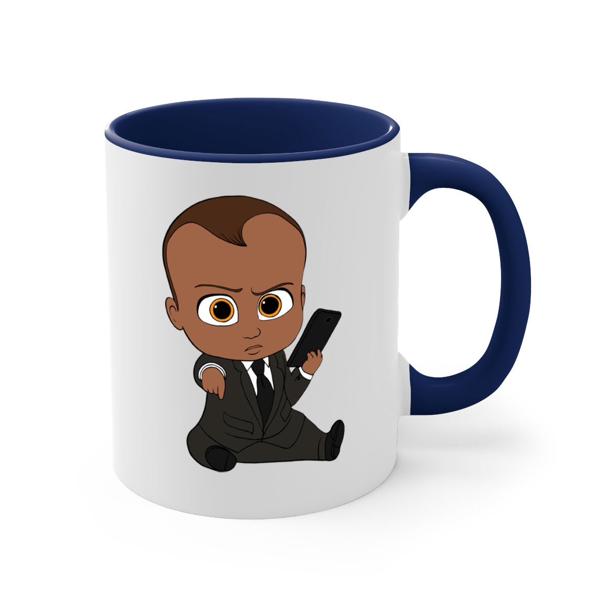 Black boy 11# Mug featuring a two-tone design with a colored handle and glossy finish, available in multiple colors.