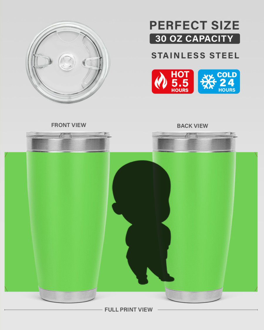 Black boy 14# tumbler, 20oz stainless steel with double wall vacuum insulation, featuring a press-in drink-thru lid.