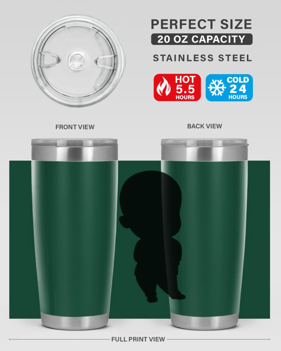 Black boy 14# tumbler, 20oz stainless steel with double wall vacuum insulation, featuring a press-in drink-thru lid.