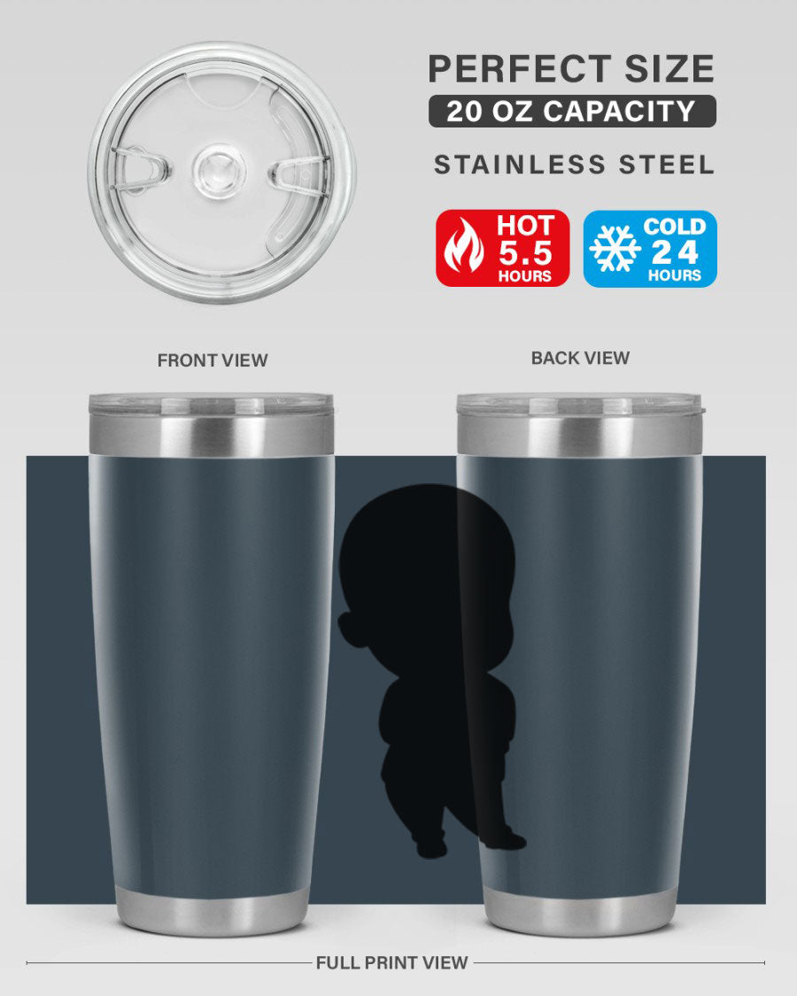 Black boy 14# tumbler, 20oz stainless steel with double wall vacuum insulation, featuring a press-in drink-thru lid.