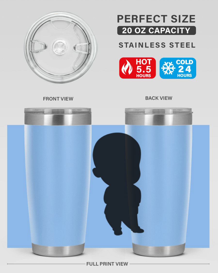 Black boy 14# tumbler, 20oz stainless steel with double wall vacuum insulation, featuring a press-in drink-thru lid.