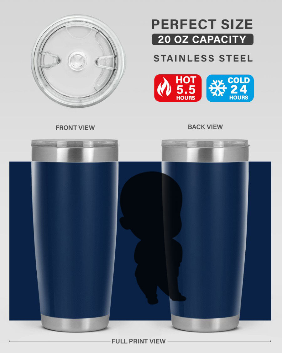 Black boy 14# tumbler, 20oz stainless steel with double wall vacuum insulation, featuring a press-in drink-thru lid.