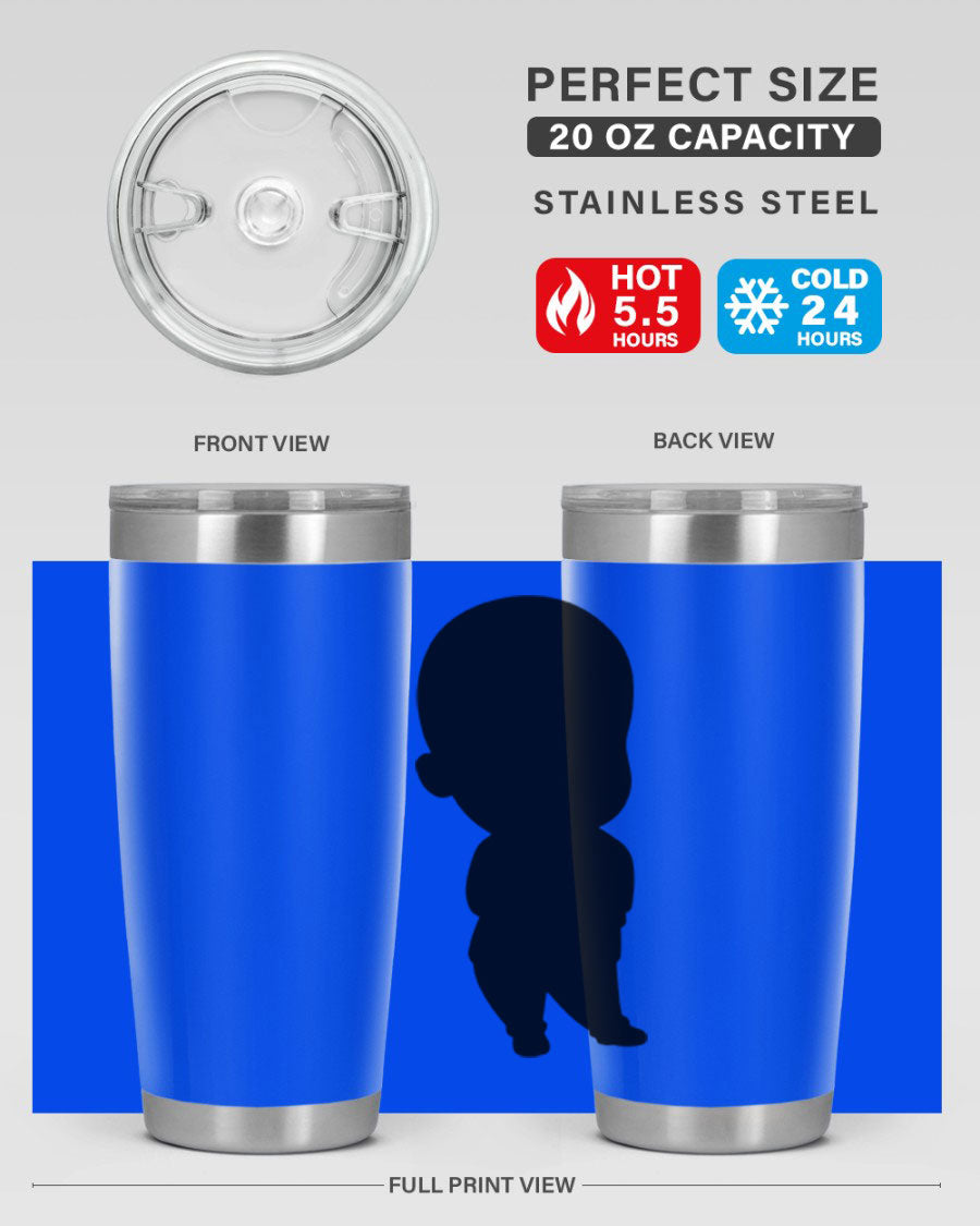 Black boy 14# tumbler, 20oz stainless steel with double wall vacuum insulation, featuring a press-in drink-thru lid.