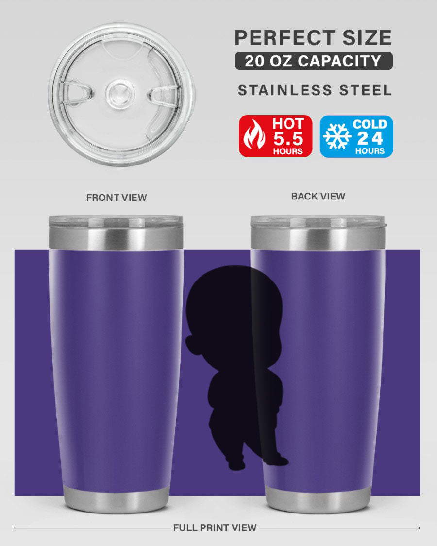 Black boy 14# tumbler, 20oz stainless steel with double wall vacuum insulation, featuring a press-in drink-thru lid.