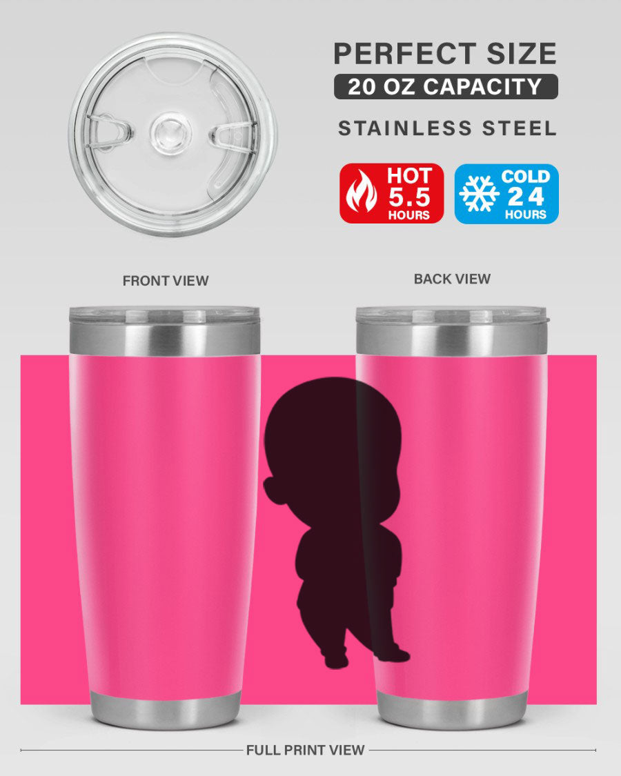 Black boy 14# tumbler, 20oz stainless steel with double wall vacuum insulation, featuring a press-in drink-thru lid.
