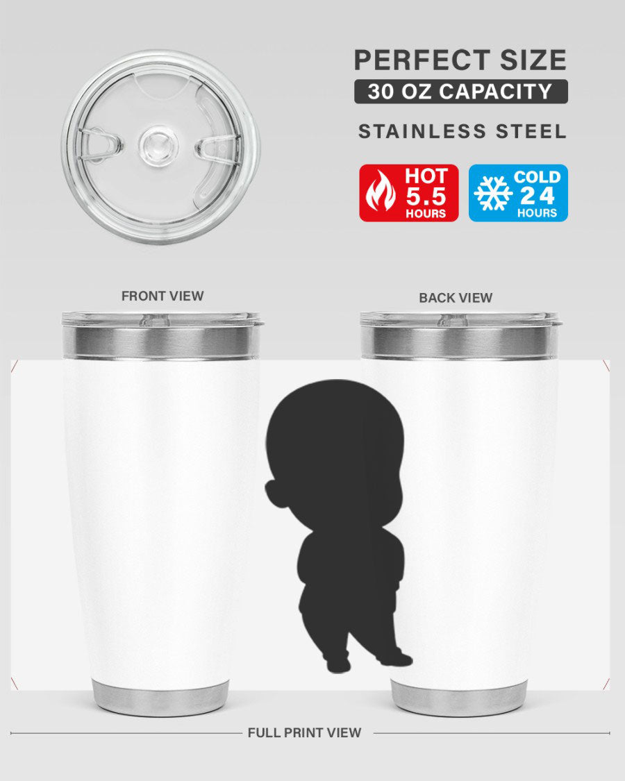 Black boy 14# tumbler, 20oz stainless steel with double wall vacuum insulation, featuring a press-in drink-thru lid.
