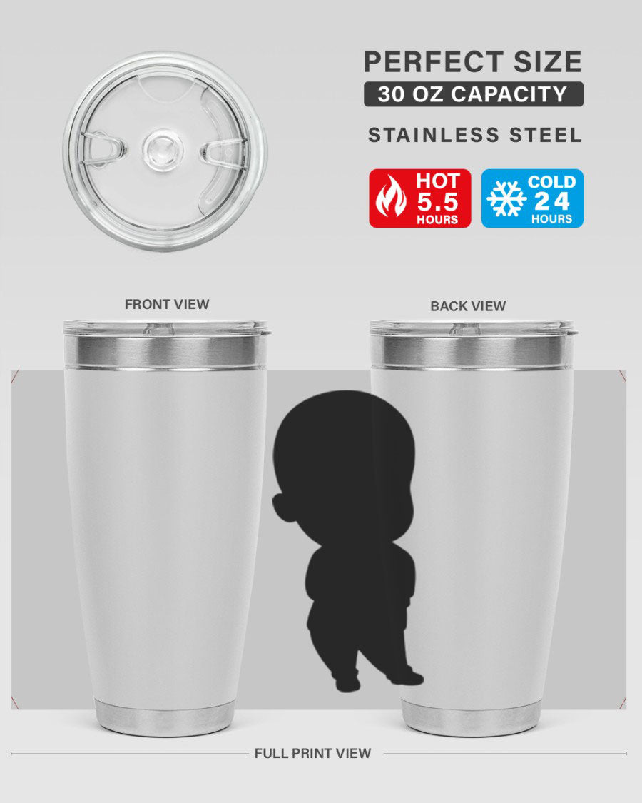 Black boy 14# tumbler, 20oz stainless steel with double wall vacuum insulation, featuring a press-in drink-thru lid.