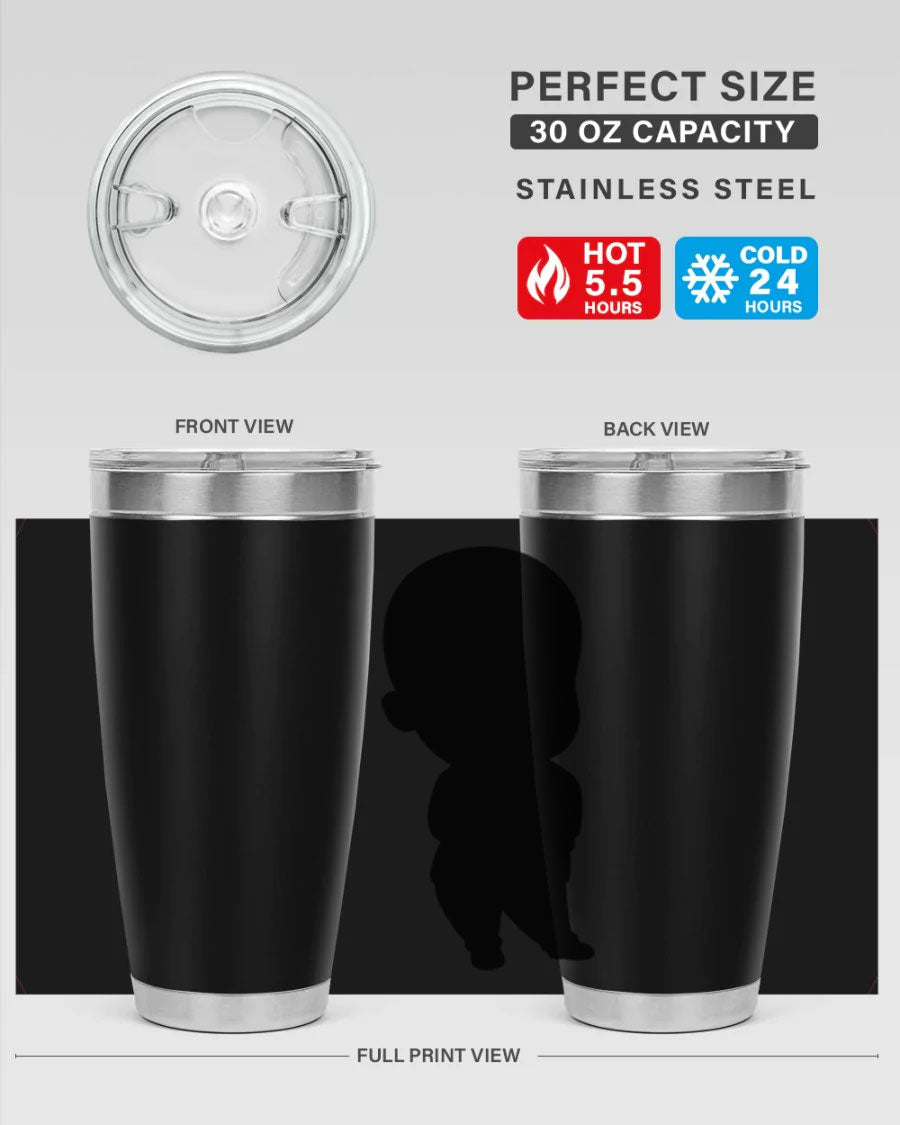 Black boy 14# tumbler, 20oz stainless steel with double wall vacuum insulation, featuring a press-in drink-thru lid.