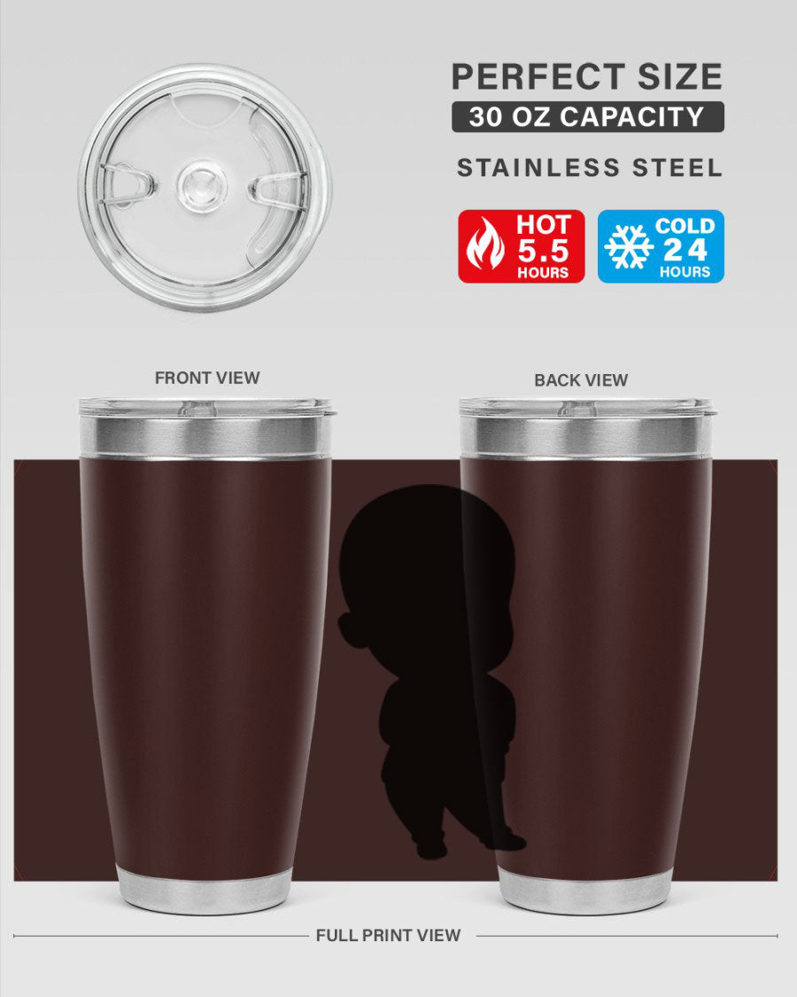 Black boy 14# tumbler, 20oz stainless steel with double wall vacuum insulation, featuring a press-in drink-thru lid.