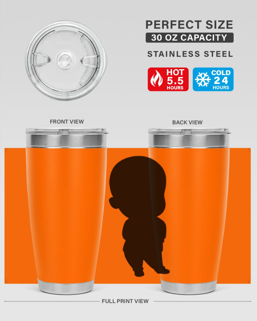 Black boy 14# tumbler, 20oz stainless steel with double wall vacuum insulation, featuring a press-in drink-thru lid.