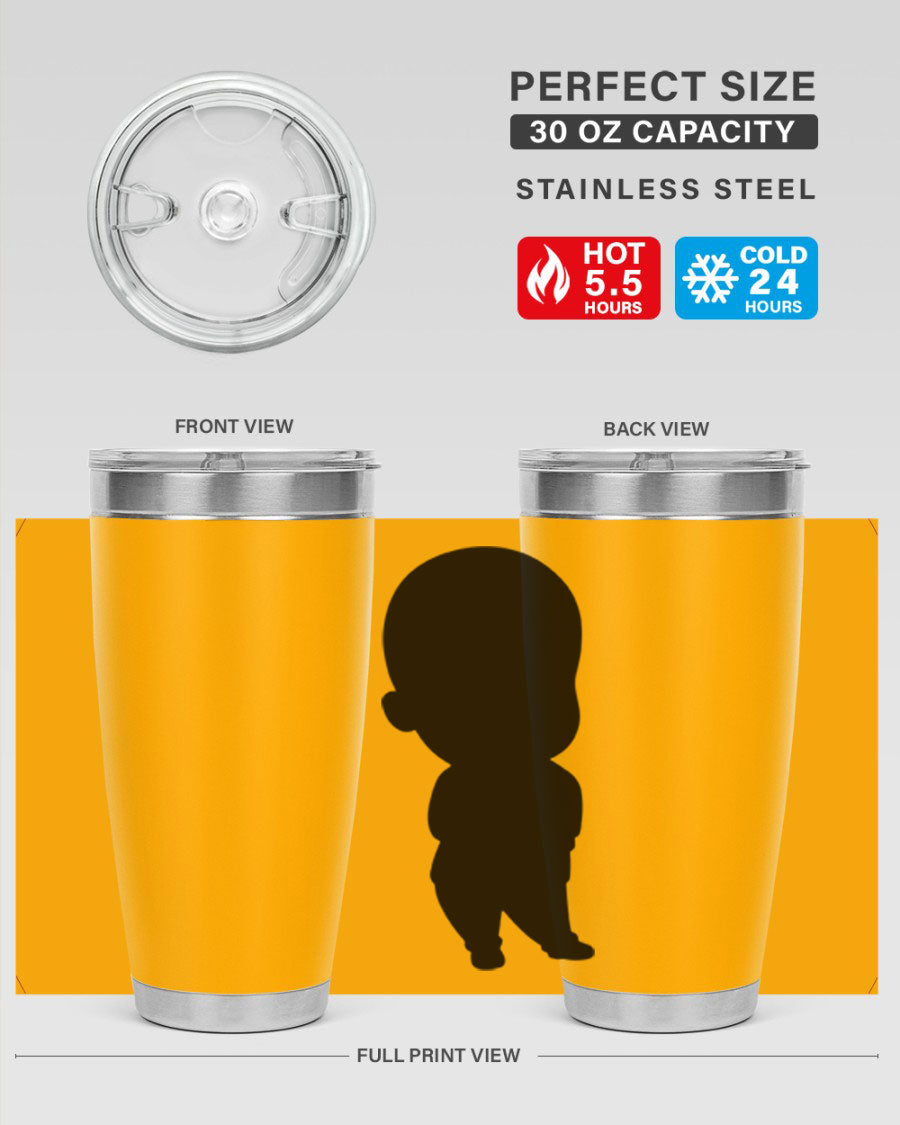 Black boy 14# tumbler, 20oz stainless steel with double wall vacuum insulation, featuring a press-in drink-thru lid.