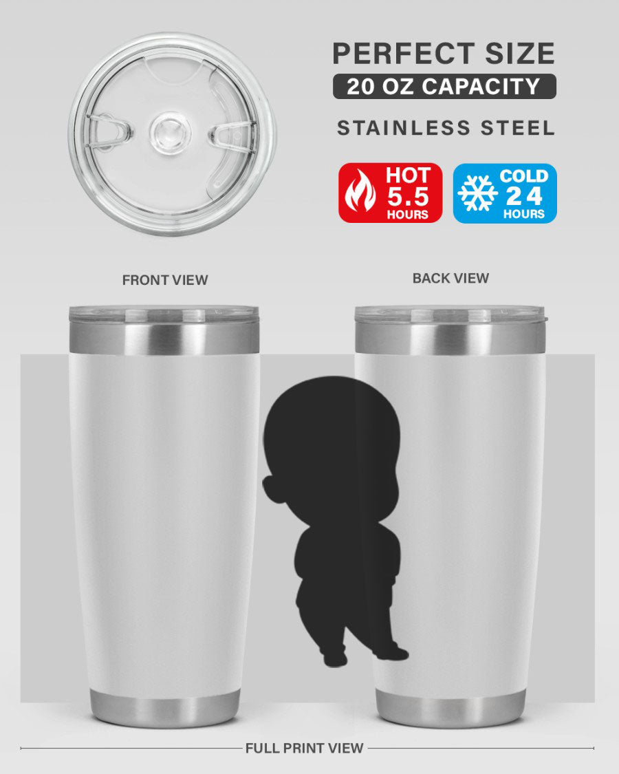 Black boy 14# tumbler, 20oz stainless steel with double wall vacuum insulation, featuring a press-in drink-thru lid.