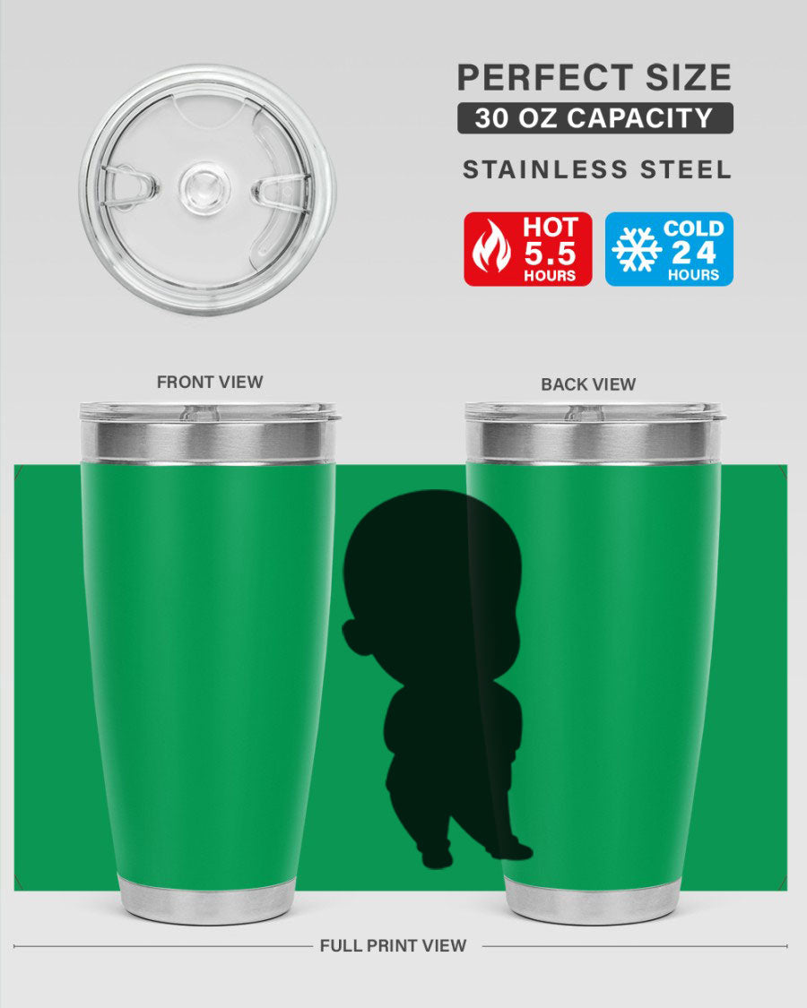 Black boy 14# tumbler, 20oz stainless steel with double wall vacuum insulation, featuring a press-in drink-thru lid.