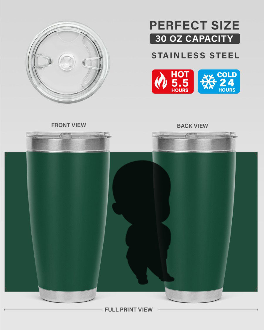 Black boy 14# tumbler, 20oz stainless steel with double wall vacuum insulation, featuring a press-in drink-thru lid.