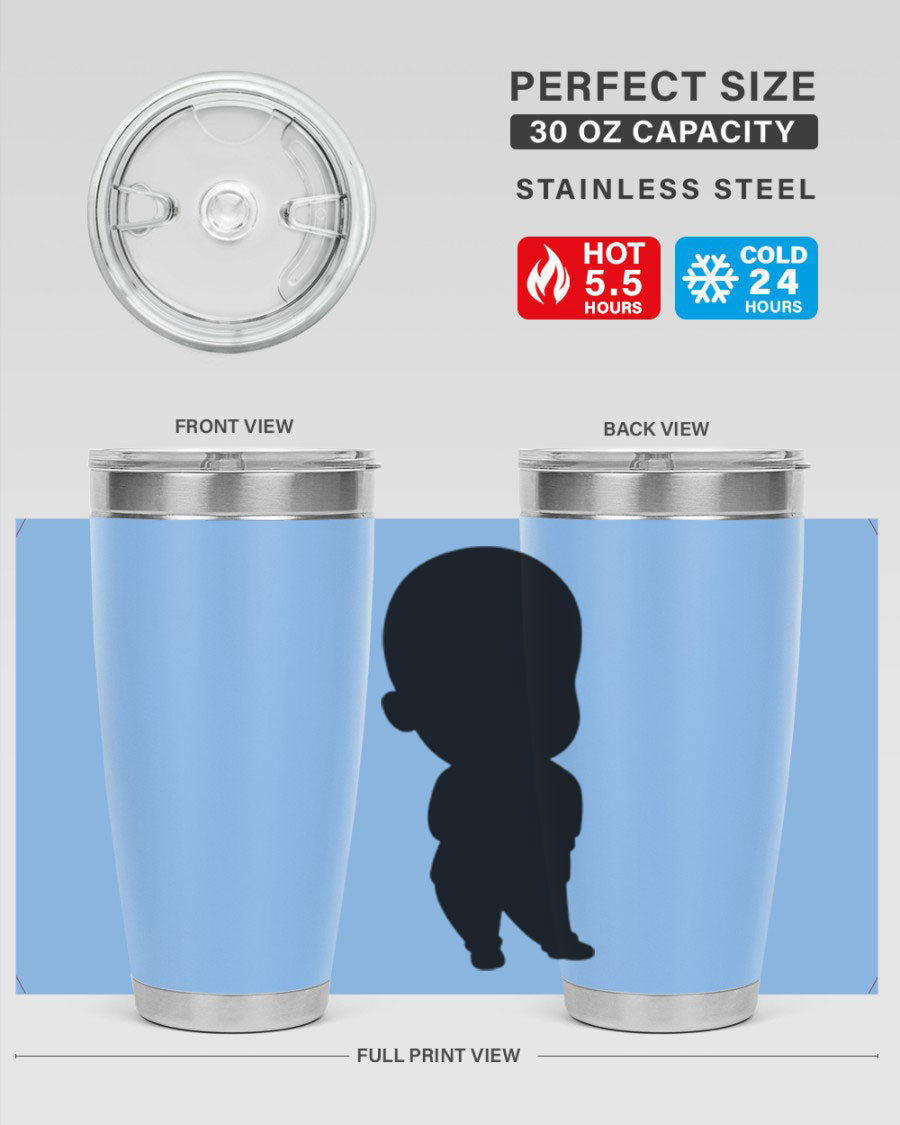 Black boy 14# tumbler, 20oz stainless steel with double wall vacuum insulation, featuring a press-in drink-thru lid.