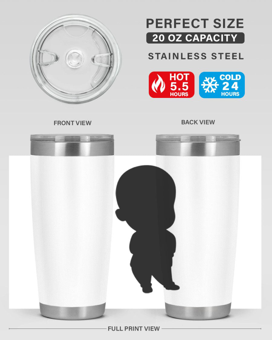 Black boy 14# tumbler, 20oz stainless steel with double wall vacuum insulation, featuring a press-in drink-thru lid.