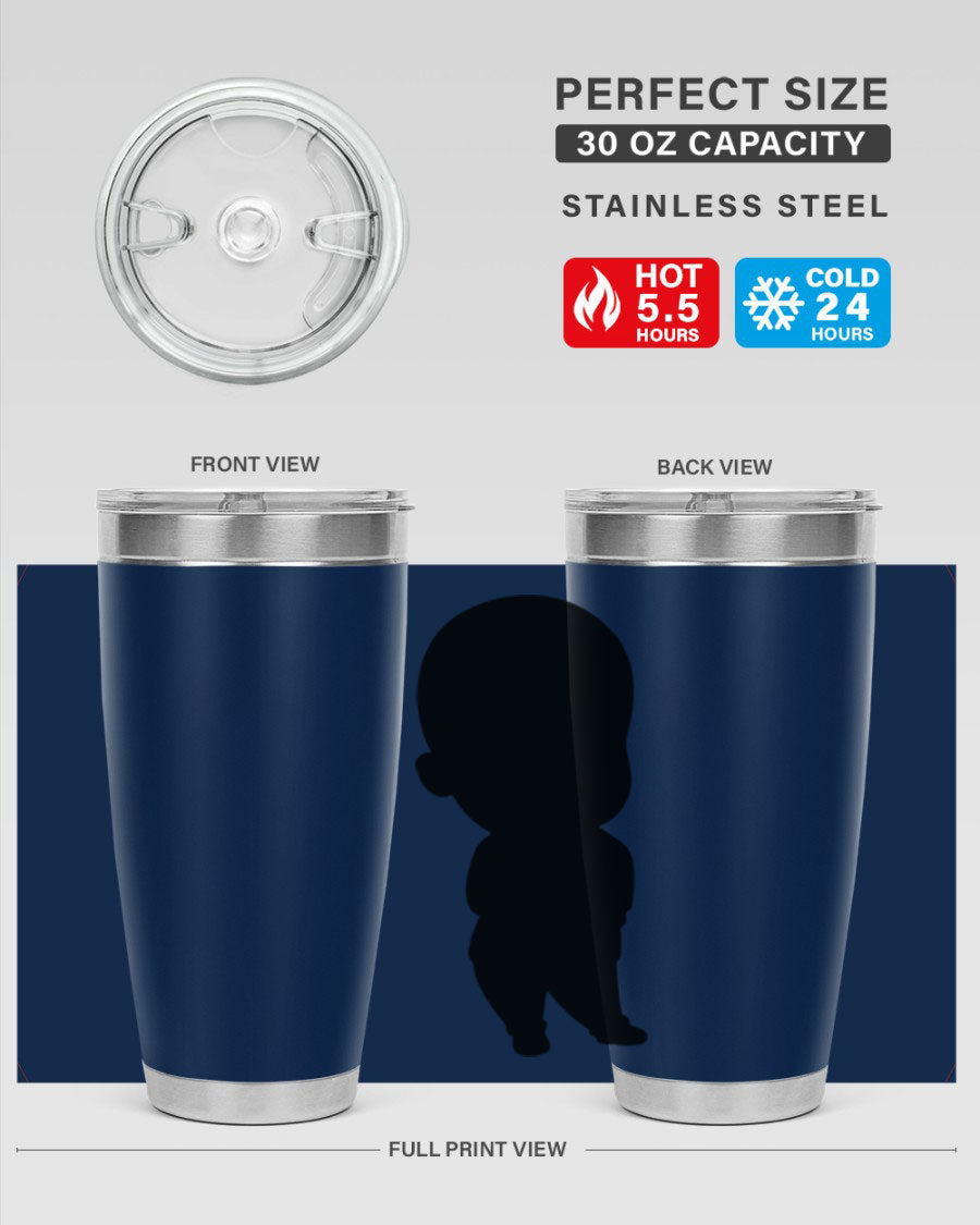 Black boy 14# tumbler, 20oz stainless steel with double wall vacuum insulation, featuring a press-in drink-thru lid.