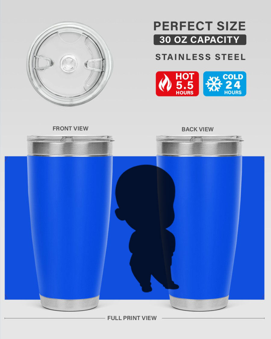 Black boy 14# tumbler, 20oz stainless steel with double wall vacuum insulation, featuring a press-in drink-thru lid.