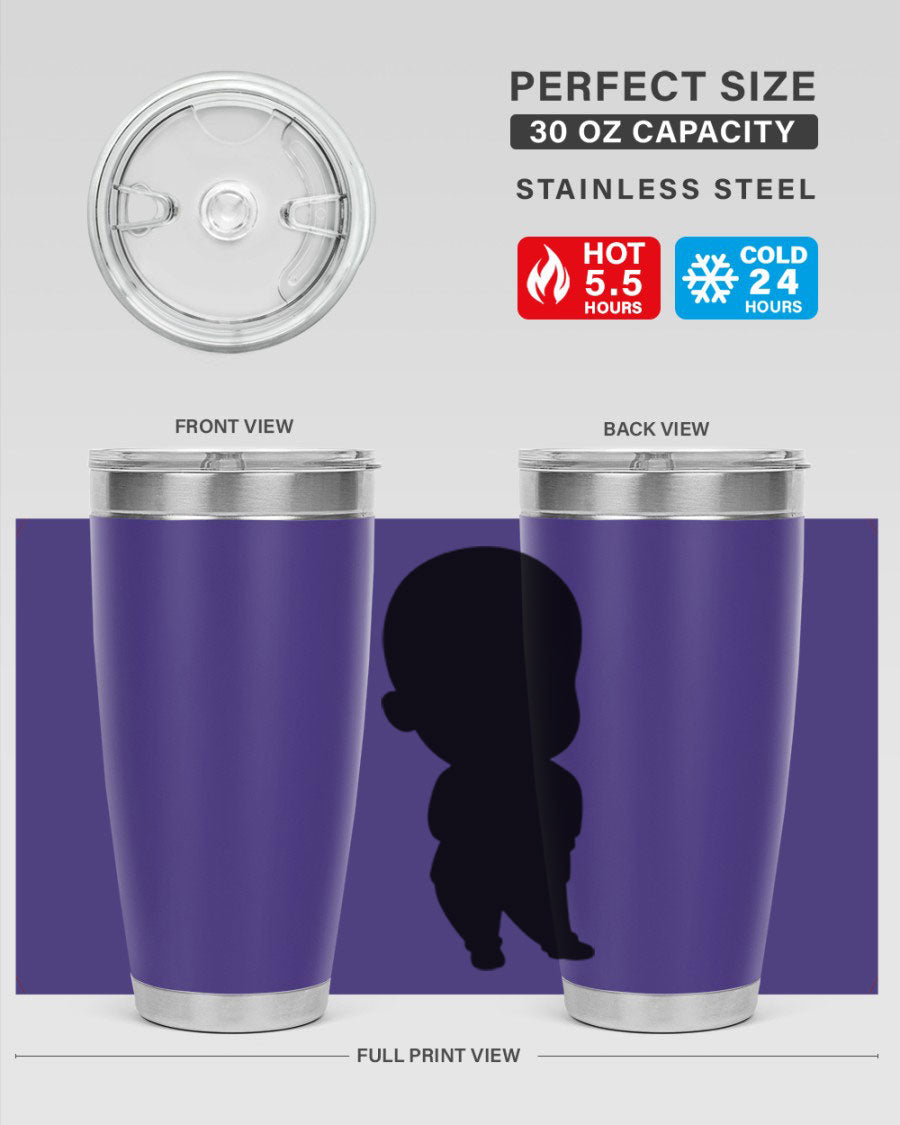 Black boy 14# tumbler, 20oz stainless steel with double wall vacuum insulation, featuring a press-in drink-thru lid.