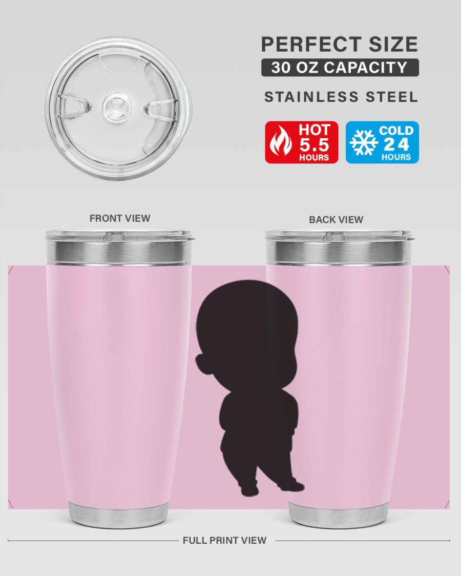 Black boy 14# tumbler, 20oz stainless steel with double wall vacuum insulation, featuring a press-in drink-thru lid.