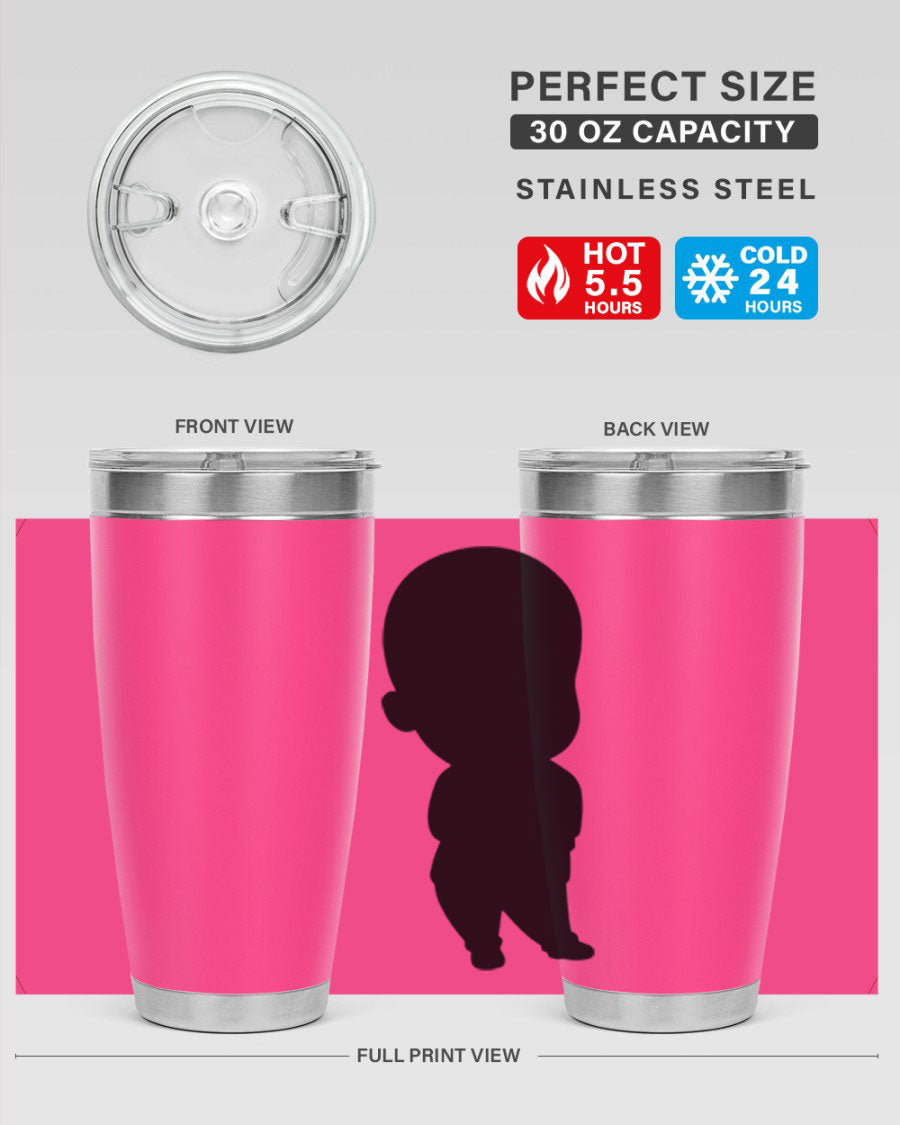Black boy 14# tumbler, 20oz stainless steel with double wall vacuum insulation, featuring a press-in drink-thru lid.